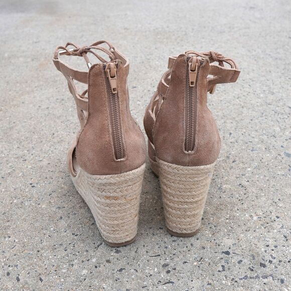 Michael Shannon Shondra Tan Suede Espadrille Wedge Sandals Lace Up Size 10 - Picture 4 of 12